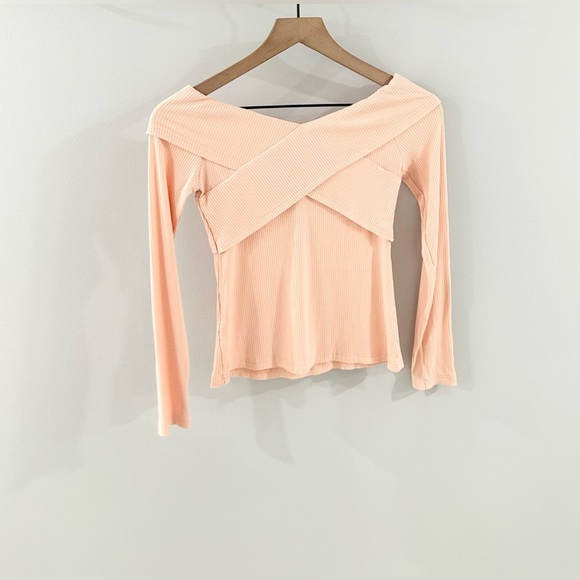 By The Way Off The Shoulder Ribbed Top Peach Size XS - Picture 6 of 6